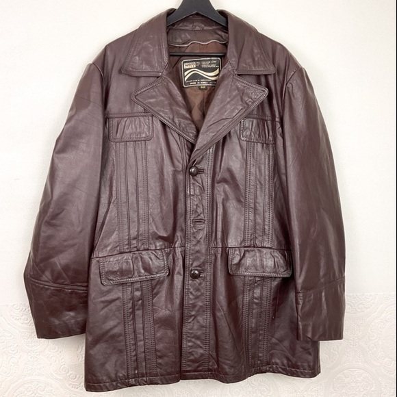 Vintage 70s cowhide leather jacket men’s 44R Montgomery Ward unisex fit - Picture 2 of 13